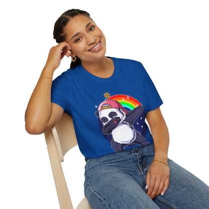 Rainbow Panda Unisex Softstyle T-Shirt, Cute Panda Tee, Gift for Animal Lovers, Fun Casual Wear, Birthday Present, Streetwear Fashion