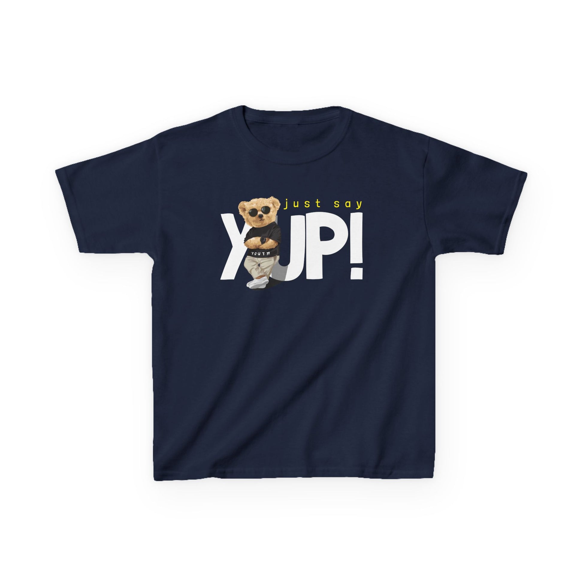 Kids Bear Graphic Tee, Just Say Yup! T-Shirt, Cute Children's Shirt, Perfect Gift for Kids, Fun Playwear, Birthday Gift Navy