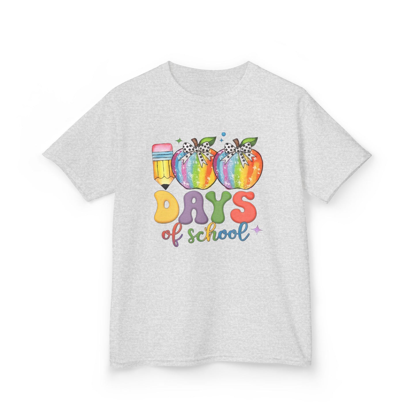 Colorful 100 Days of School Kids Tee, Fun T-Shirt, Back to School, Teacher Gift, Rainbow Design, Kid's Clothing Ash