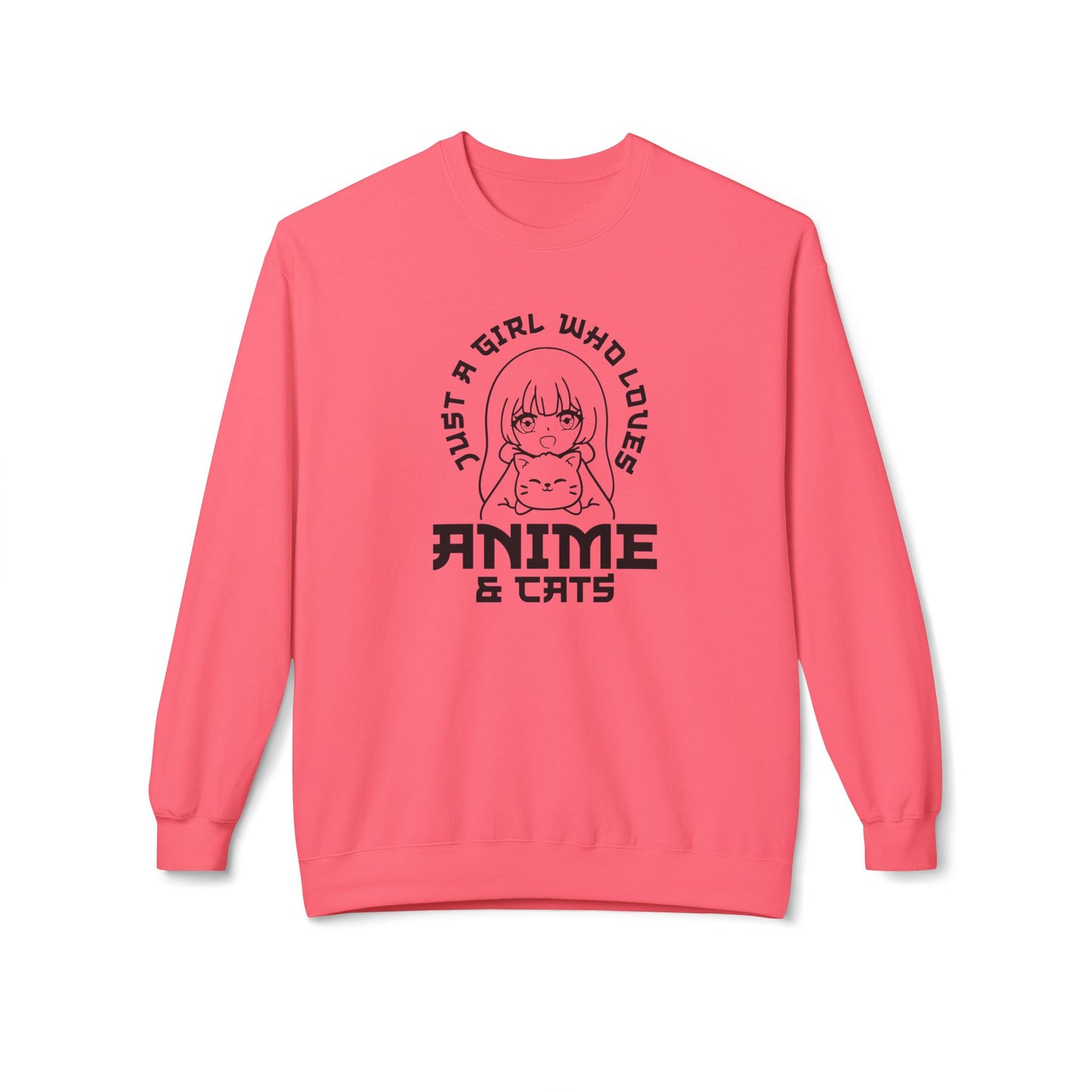 Anime & Cats Crewneck Sweatshirt, Cozy Gift for Anime Lovers, Cat Lover Apparel, Cute Anime Sweatshirt, Perfect for Casual Days Pink Lemonade