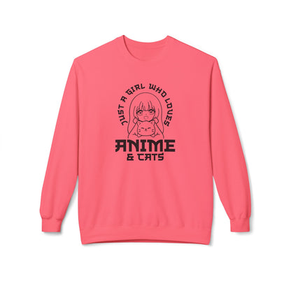 Anime & Cats Crewneck Sweatshirt, Cozy Gift for Anime Lovers, Cat Lover Apparel, Cute Anime Sweatshirt, Perfect for Casual Days Pink Lemonade