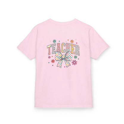 Teacher Kids Tee with Colorful Bow Design, Perfect for Back to School, Teacher Appreciation, Birthday Gift, Fun Classroom Wear