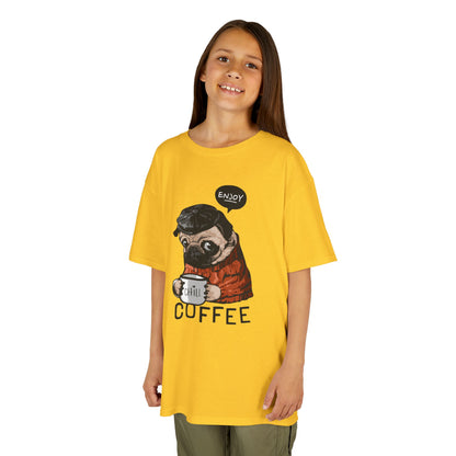 Coffee Lover Kids Tee, Cute Animal T-Shirt, Perfect Gift for Birthdays & Holidays, Funny Dog Design, Comfortable Everyday Wear