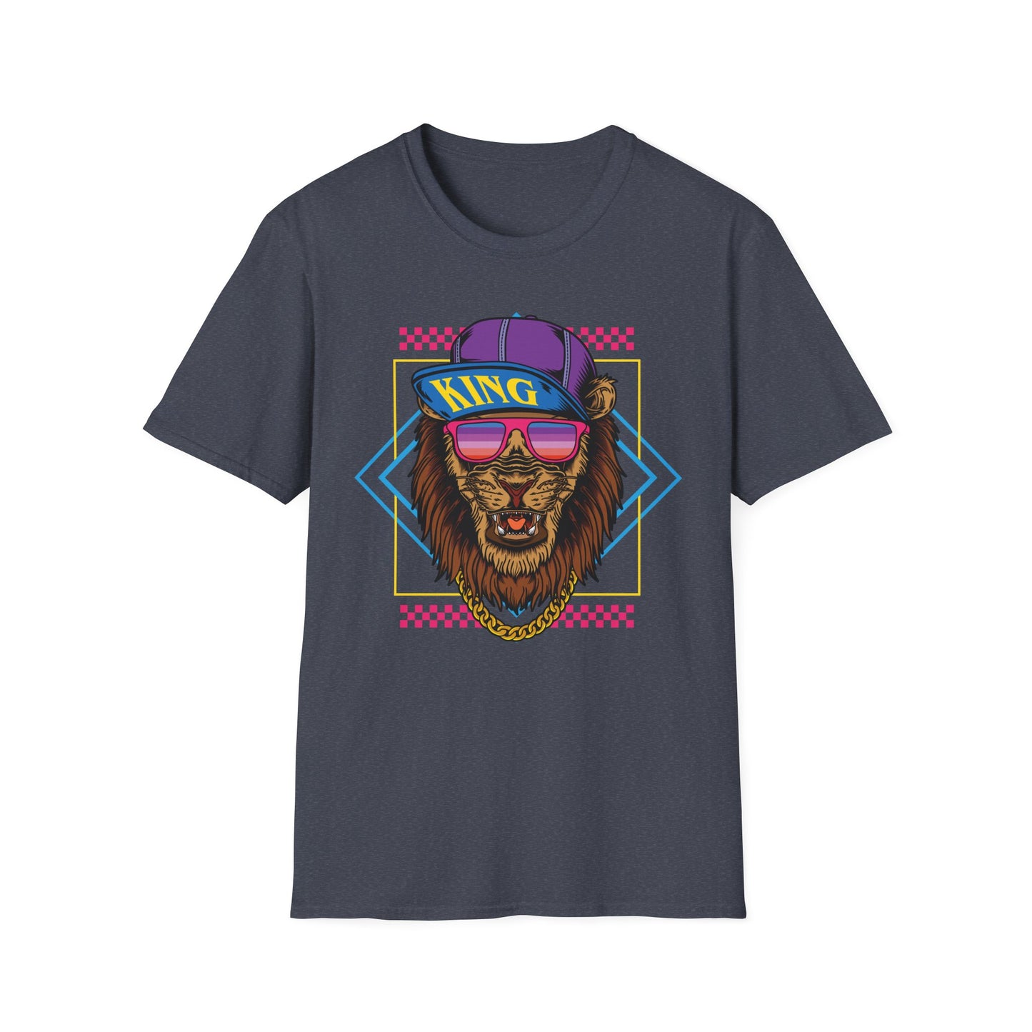 King Lion Graphic T-Shirt, Unisex Tee, Casual Wear, Gift for Animal Lovers, Streetwear, Festival Fashion Heather Navy