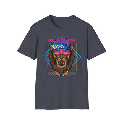 King Lion Graphic T-Shirt, Unisex Tee, Casual Wear, Gift for Animal Lovers, Streetwear, Festival Fashion Heather Navy