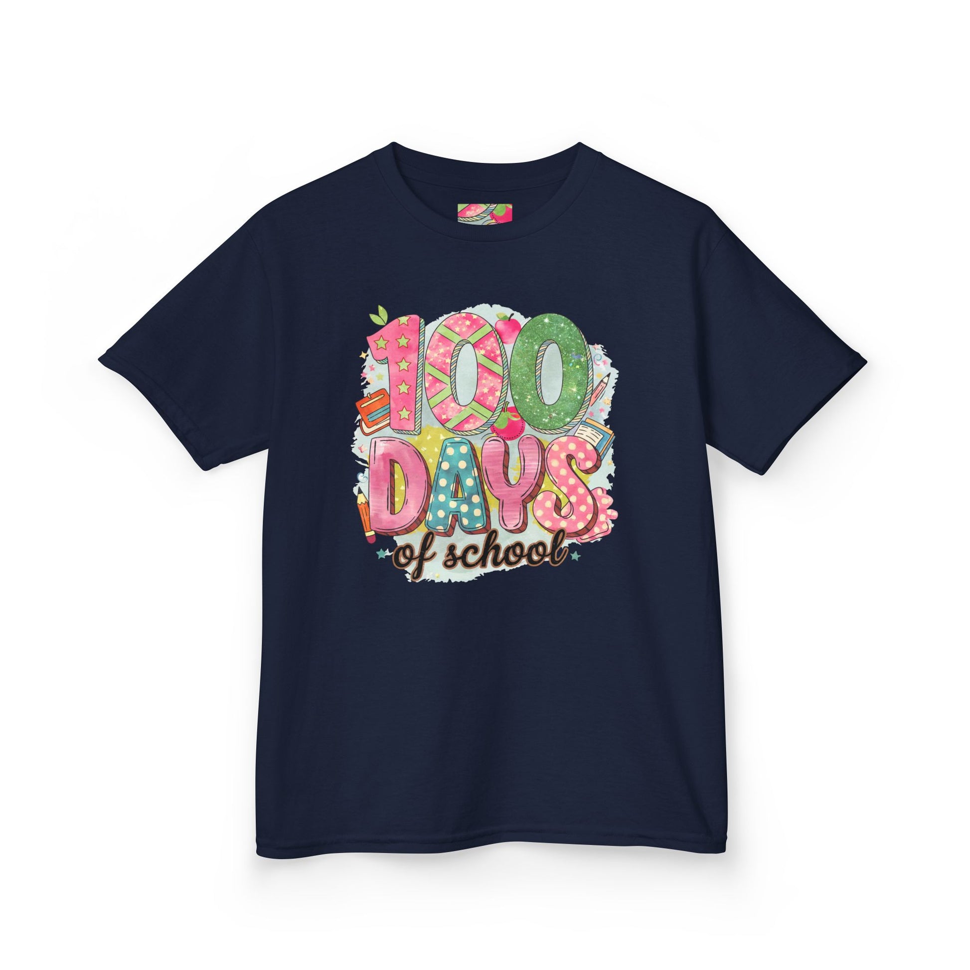 Kids 100 Days of School Tee, Fun t-shirt for kids, Milestone celebration shirt, Perfect for school events, Unique kids' apparel Navy