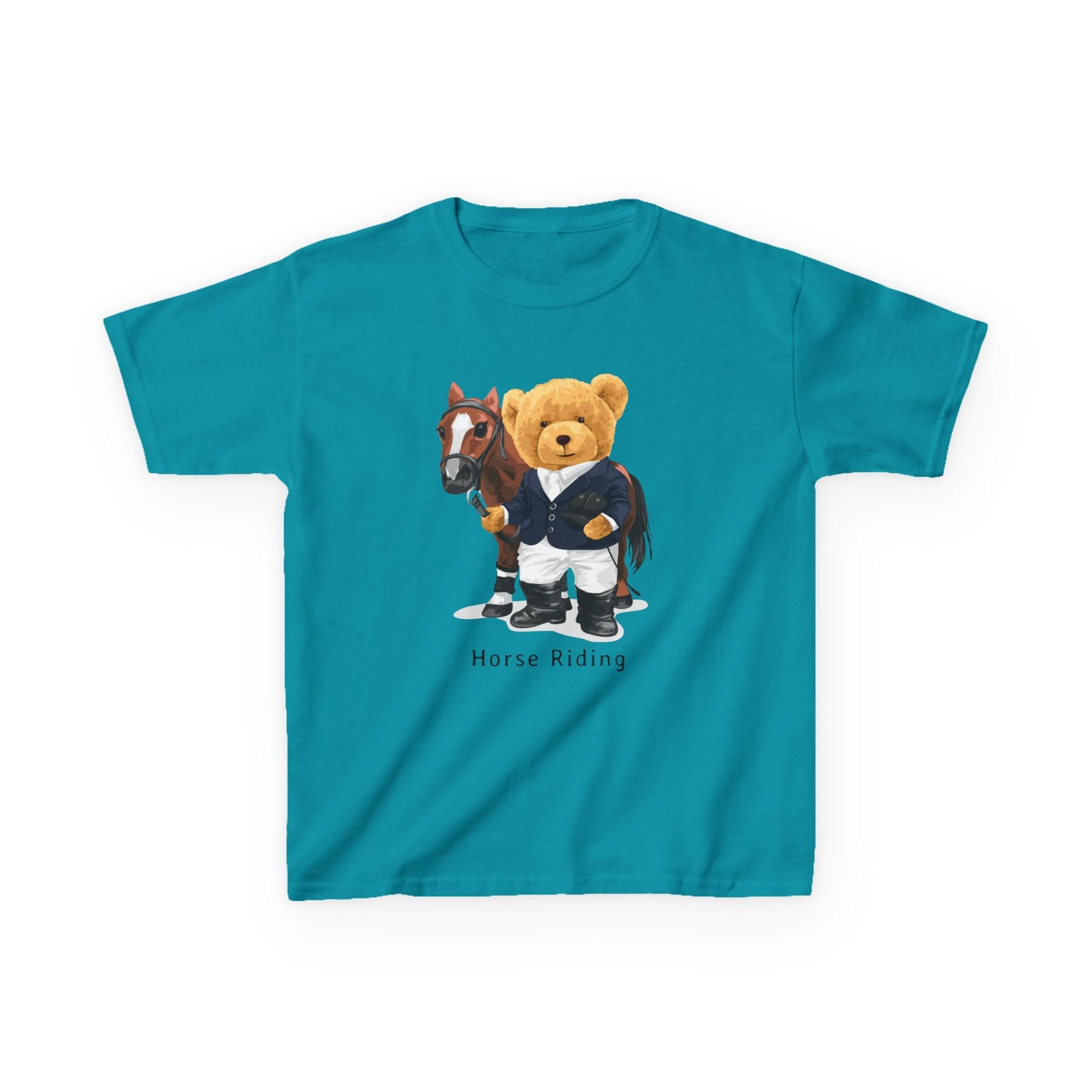 Kids Horse Riding Tee - Fun, Comfortable Cotton Shirt for Equestrian Lovers, Ideal for Birthdays, Gifts, Everyday Wear, Kids Apparel Tropical Blue