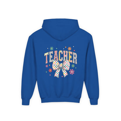 Teacher Appreciation Youth Hooded Sweatshirt - Cute Bow Design, Perfect Gift for Educators, Back to School, Christmas, Birthday