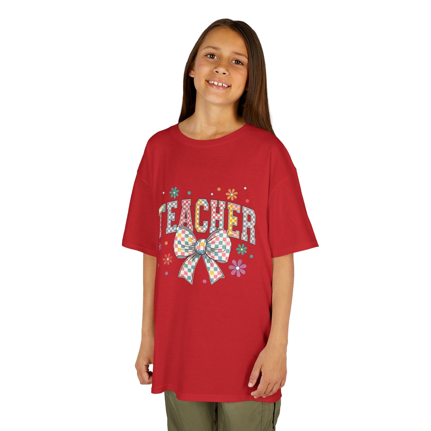 Teacher Kids Tee with Colorful Bow Design, Perfect for Back to School, Teacher Appreciation, Birthday Gift, Fun Classroom Wear