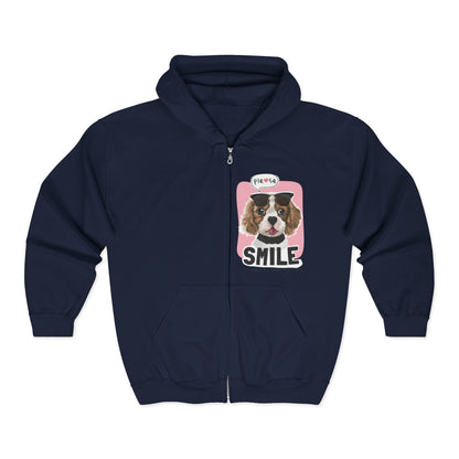 Cavalier King Charles Spaniel Sunglasses Zip Hoodie Navy