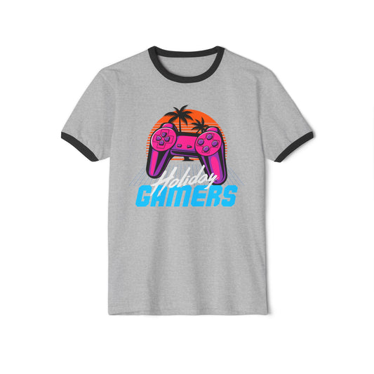 Holiday Gamers Unisex Cotton Ringer T-Shirt - Perfect for Gamers, Gaming Events, Holiday Parties, Casual Wear, Retro Vibe