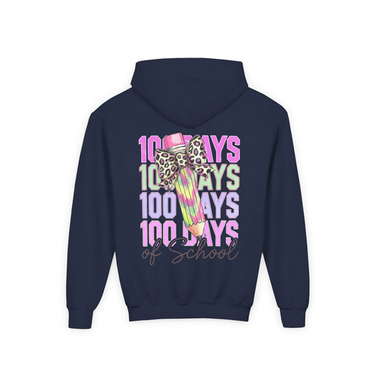 100 Days of School Youth Hoodie - Bright Fun Sweatshirt, School Celebration Gift, Kids Apparel, Learning Milestone, Back to School Navy