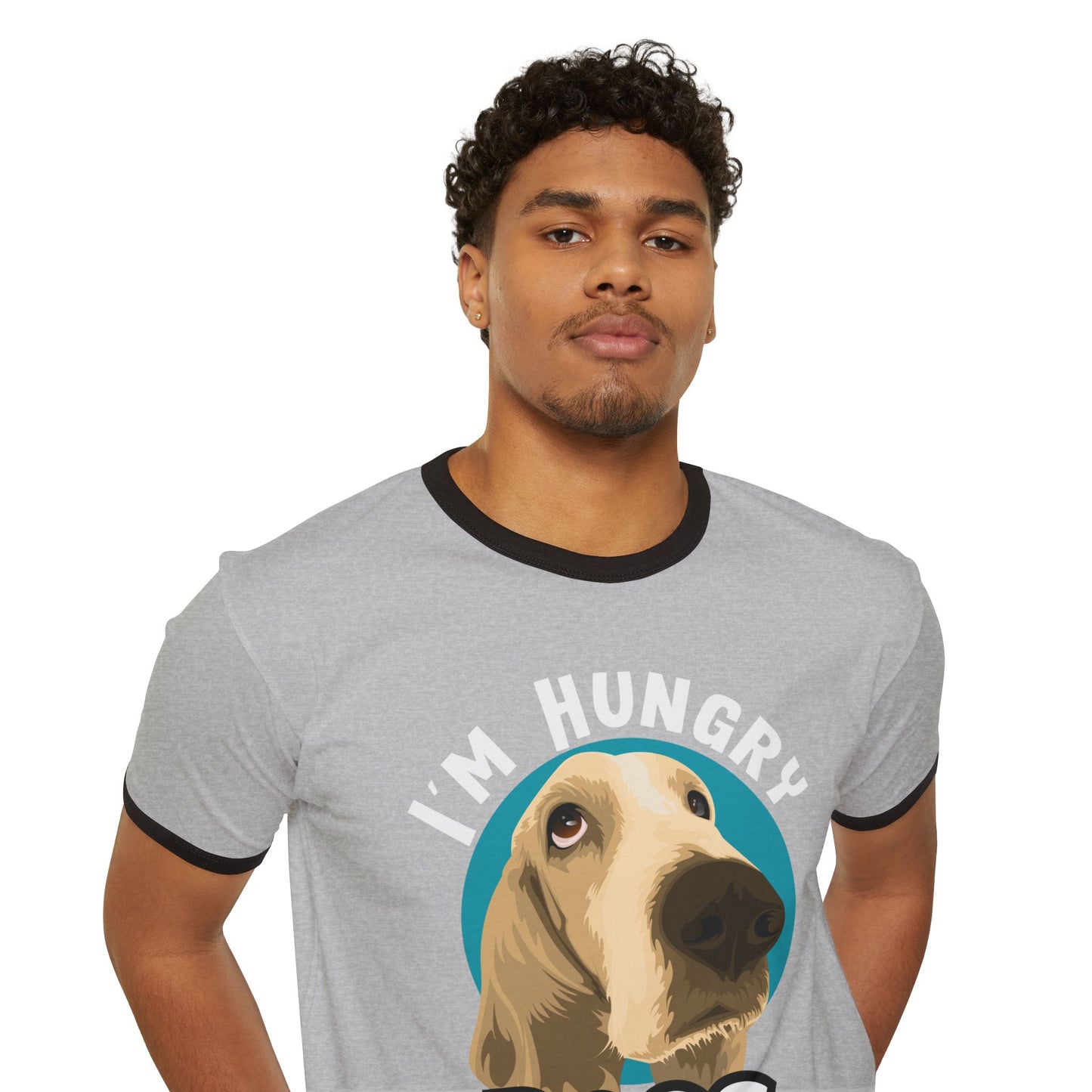 Hungry Boss Dog Ringer T-Shirt, Funny Pet Tee, Unisex Graphic Shirt, Cute Dog Lover Gift, Casual Humor Apparel