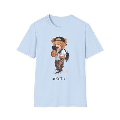 Selfie Bear Unisex T-Shirt | Cute Graphic Tee for Animal Lovers, Perfect Gift for Birthdays, Music Festivals, Casual Wear, or Everyday Style Light Blue