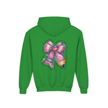 Heartfelt Bow Youth Hoodie - Cute Gift for Kids, Stylish Sweatshirt for Birthday, Back to School, Holiday, Everyday Wear