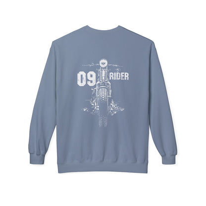 Retro Unisex Fleece Crew Sweatshirt - 09 Rider Design, Cozy Apparel, Gift for Bikers, Streetwear, Festival Wear, Everyday Comfort