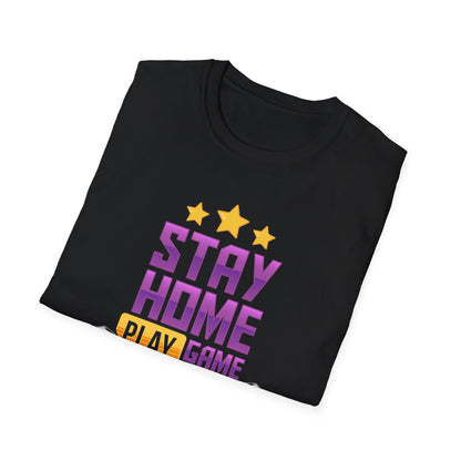 Stay Home Play Game Unisex Softstyle T-Shirt, Gamer Gift, Video Game Tee, Casual Wear, Birthday Present, Gaming Apparel