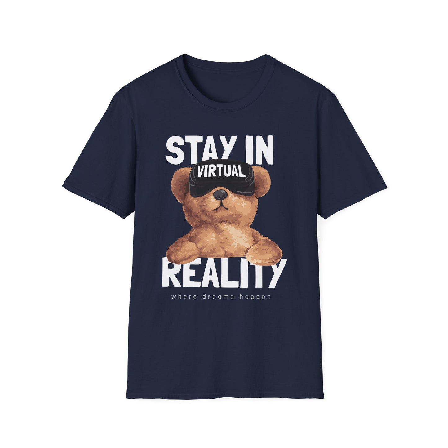 Virtual Reality Bear T-Shirt, Cute Graphic Tee, Funny Gift for Gamers, Trendy Apparel, Birthday Gift, Casual Wear Navy