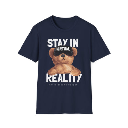 Virtual Reality Bear T-Shirt, Cute Graphic Tee, Funny Gift for Gamers, Trendy Apparel, Birthday Gift, Casual Wear Navy
