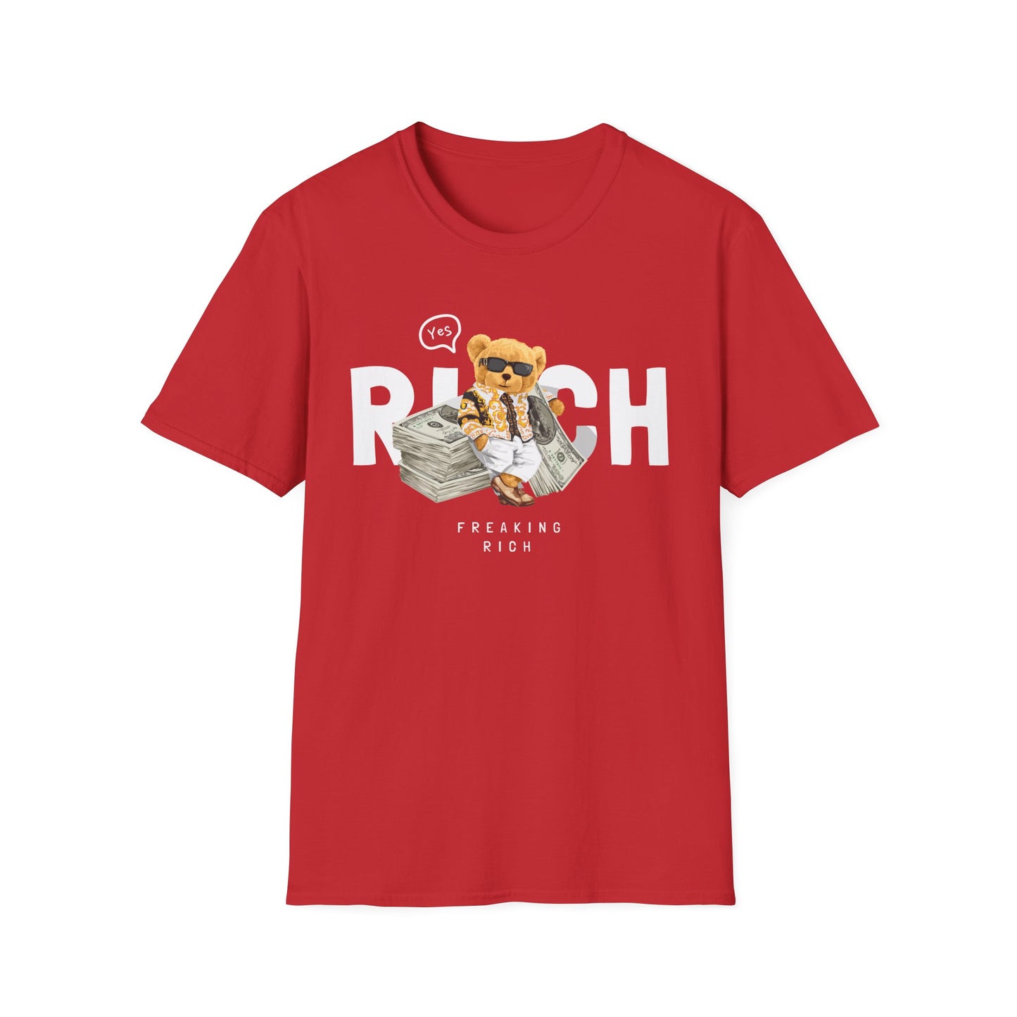 Freaking Rich T-Shirt, Unisex Softstyle Tee for Money Lovers, Fun Graphic Shirt for Birthdays, Gifts, Everyday Wear, Casual Attire Red