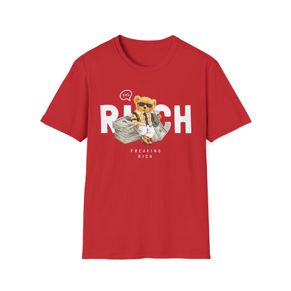 Freaking Rich T-Shirt, Unisex Softstyle Tee for Money Lovers, Fun Graphic Shirt for Birthdays, Gifts, Everyday Wear, Casual Attire Red