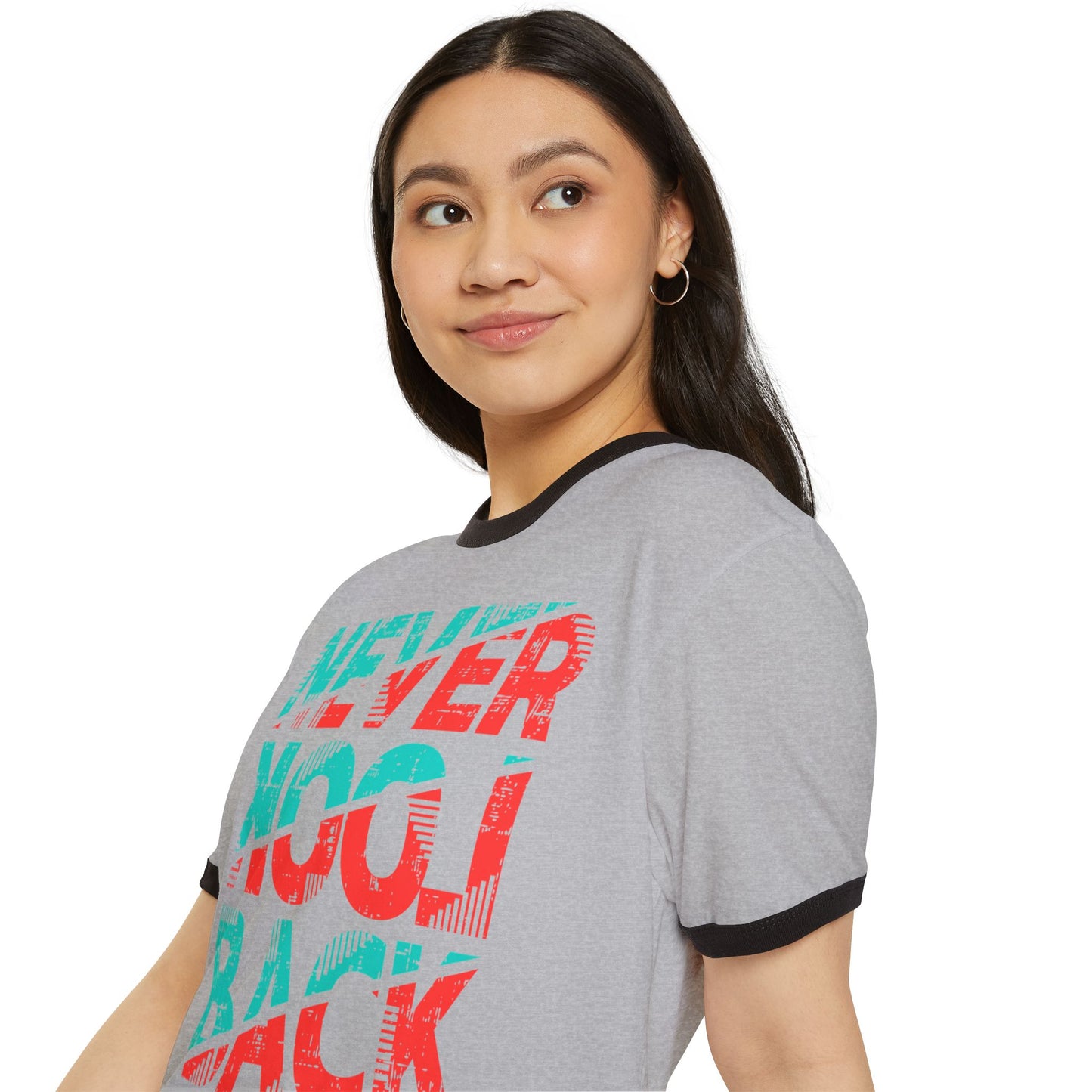 Retro Ringer T-Shirt - 'Never Look Back' Statement Tee, Casual Wear, Vintage Style, Gift for Friends, Motivational Shirt