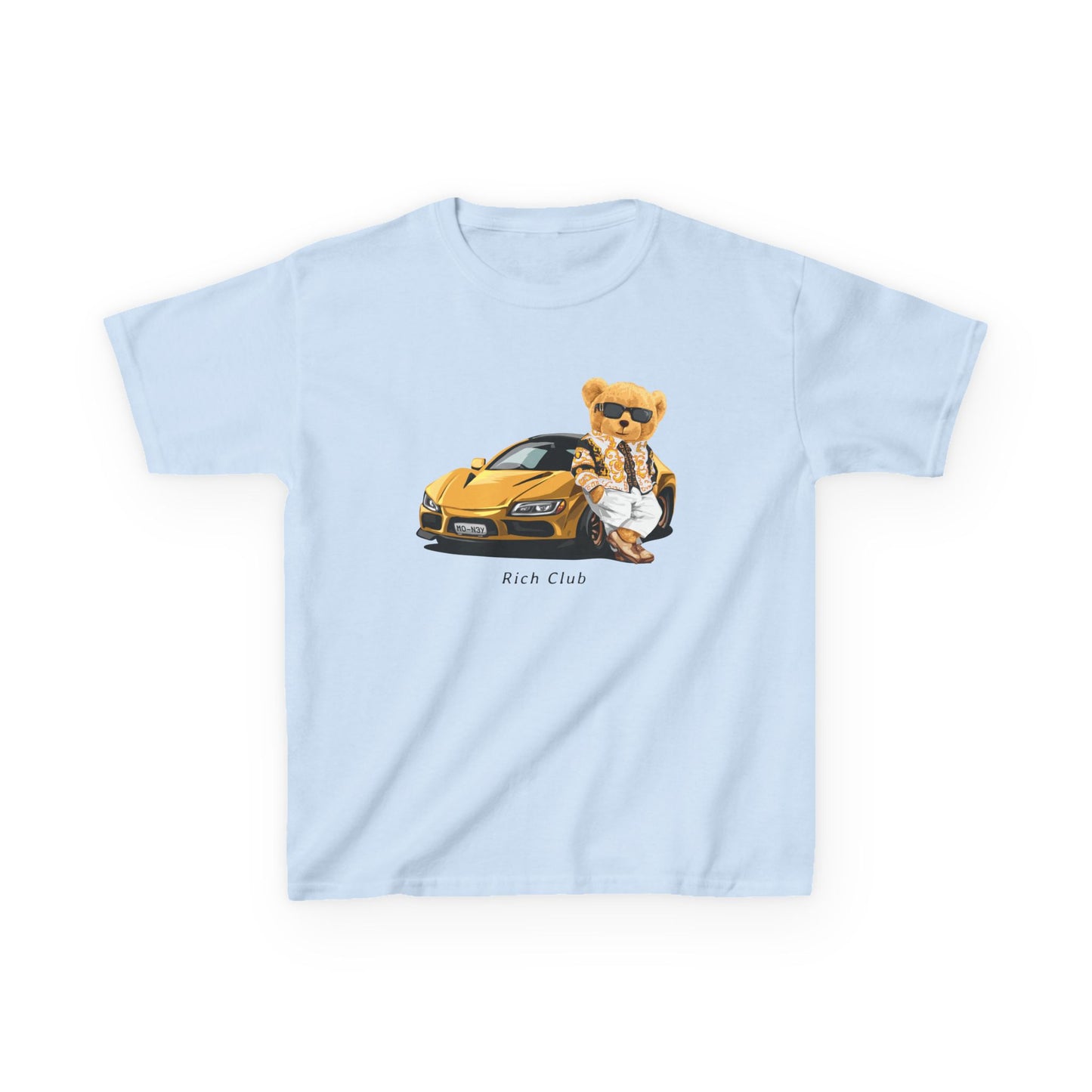 Cool Cartoon Bear Kids Tee, Fun Gift for Birthdays, Car Lovers T-Shirt, Playful Kid's Clothing, Perfect for Casual Days, Summer Fun Light Blue