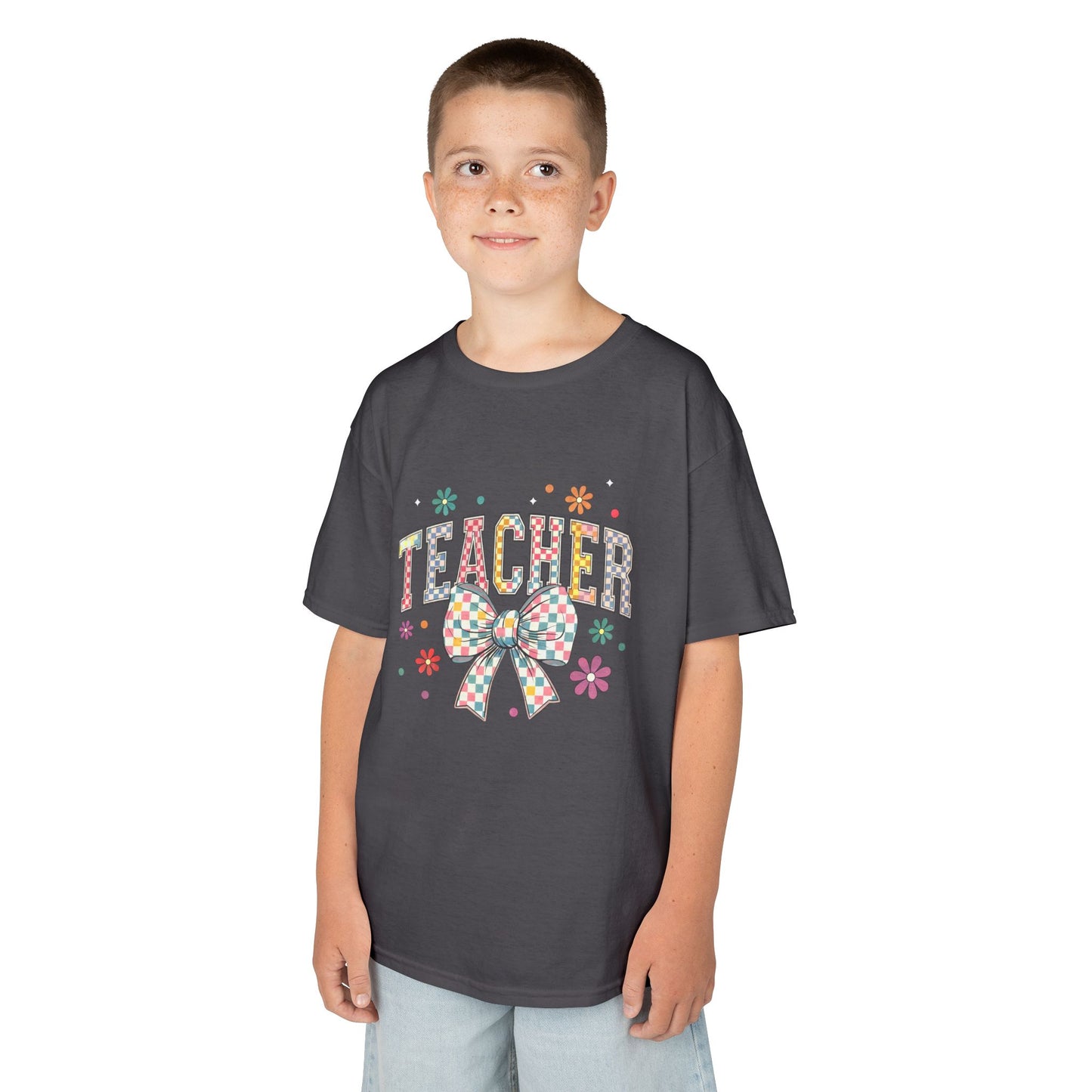 Teacher Kids Tee with Colorful Bow Design, Perfect for Back to School, Teacher Appreciation, Birthday Gift, Fun Classroom Wear