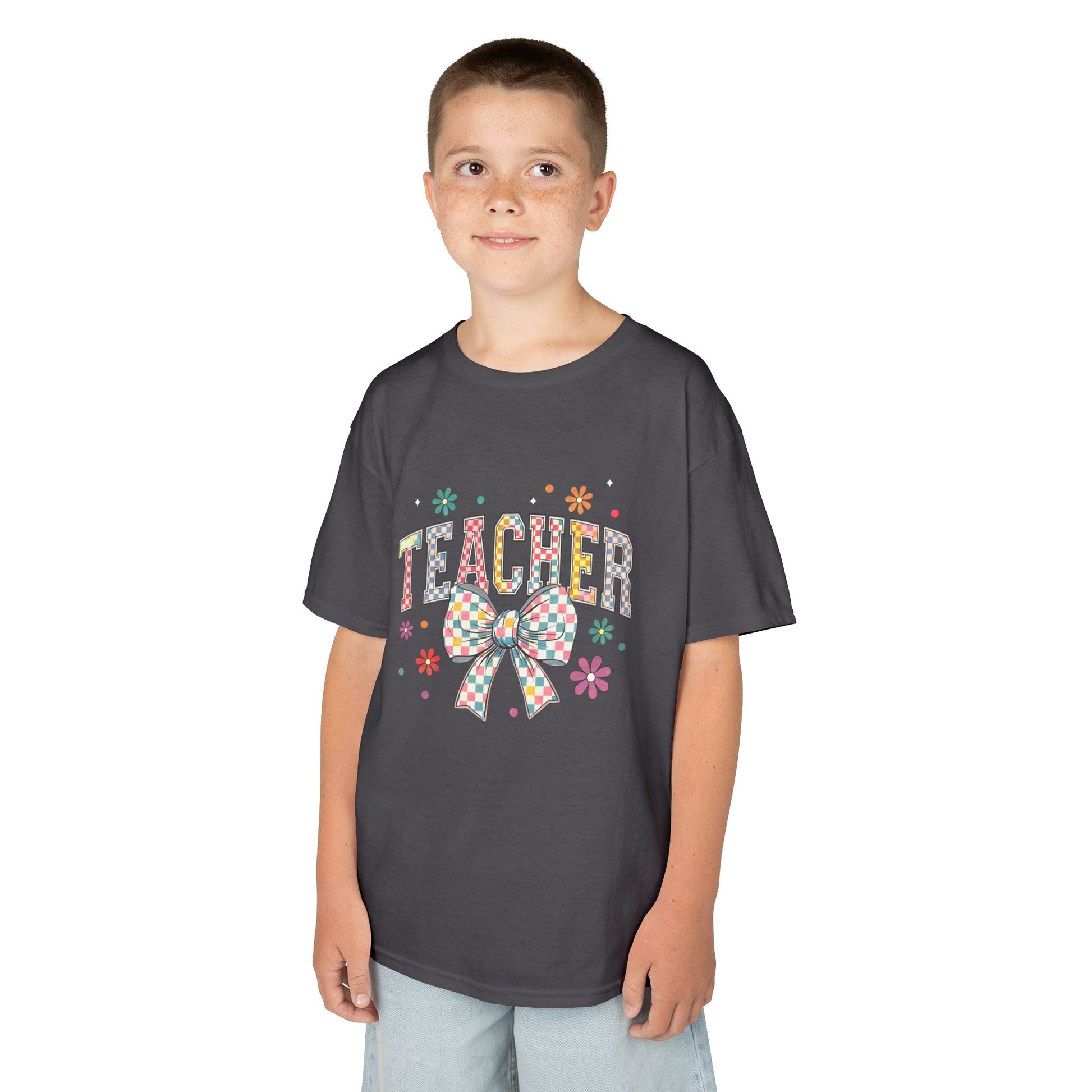 Teacher Kids Tee with Colorful Bow Design, Perfect for Back to School, Teacher Appreciation, Birthday Gift, Fun Classroom Wear