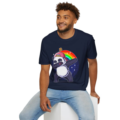 Rainbow Panda Unisex Softstyle T-Shirt, Cute Panda Tee, Gift for Animal Lovers, Fun Casual Wear, Birthday Present, Streetwear Fashion