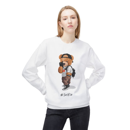 Cute Bear Selfie Sweatshirt, Trendy Gift for Teens, Cozy Fleece Crew, Fashionable Streetwear, Perfect for Casual Days, Instagram Vibes