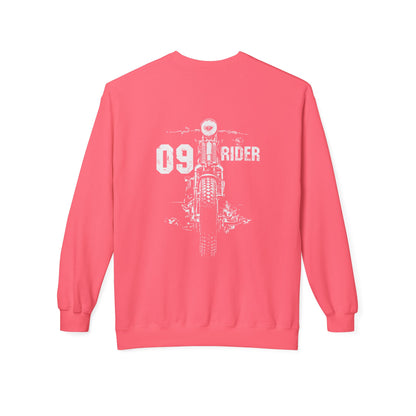 Retro Unisex Fleece Crew Sweatshirt - 09 Rider Design, Cozy Apparel, Gift for Bikers, Streetwear, Festival Wear, Everyday Comfort