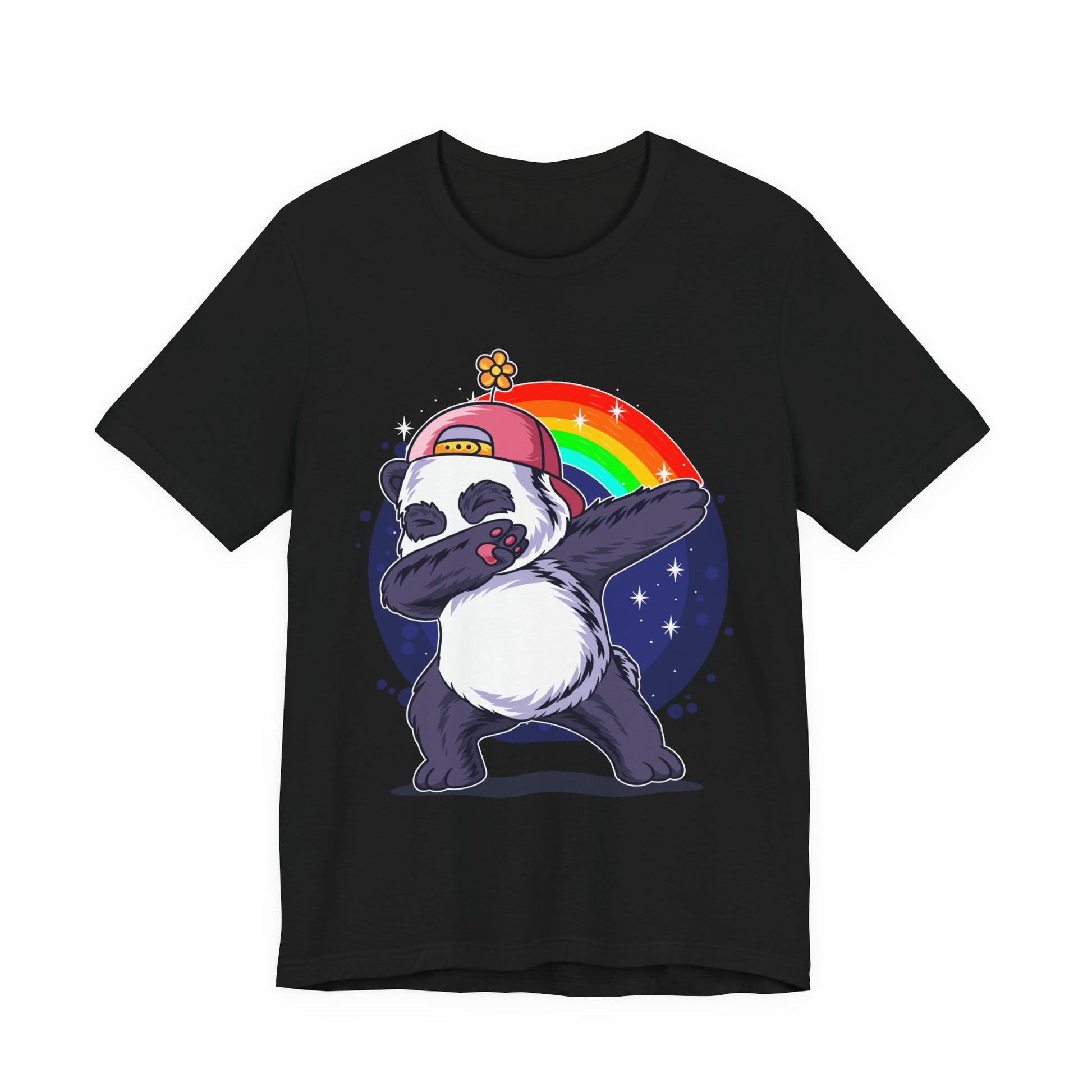 Playful Panda Tee - Unisex Jersey Short Sleeve T-Shirt, Cute Animal Shirt, Casual Everyday Wear, Gift for Panda Lovers, Fun Rainbow Design