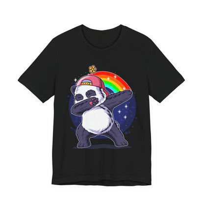 Playful Panda Tee - Unisex Jersey Short Sleeve T-Shirt, Cute Animal Shirt, Casual Everyday Wear, Gift for Panda Lovers, Fun Rainbow Design