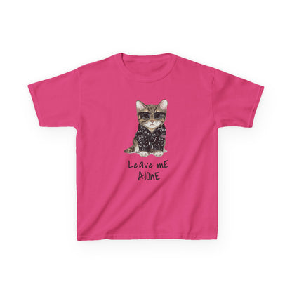 Cat Lover Kids Tee - "Leave Me Alone" Shirt, Funny Kids Apparel, Gift for Cat Lovers, Cute Cat Shirt for Kids, Animal Lover T-Shirt Heliconia