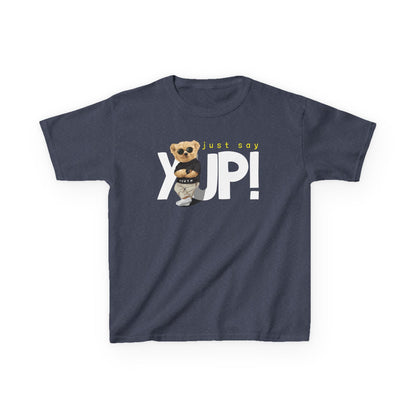 Kids Bear Graphic Tee, Just Say Yup! T-Shirt, Cute Children's Shirt, Perfect Gift for Kids, Fun Playwear, Birthday Gift Heather Navy