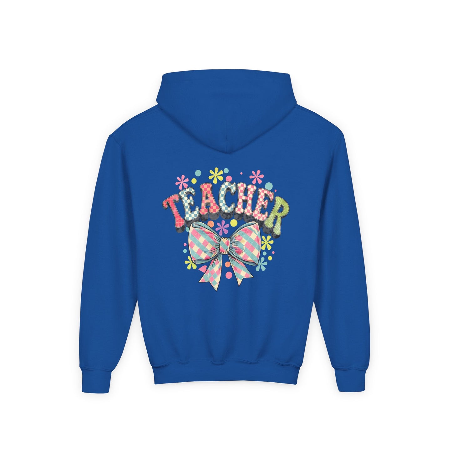 Teacher Hoodie with Colorful Floral Bow Design, Ideal Gift for Educators, School Spirit Wear, Teacher Appreciation, Back to School