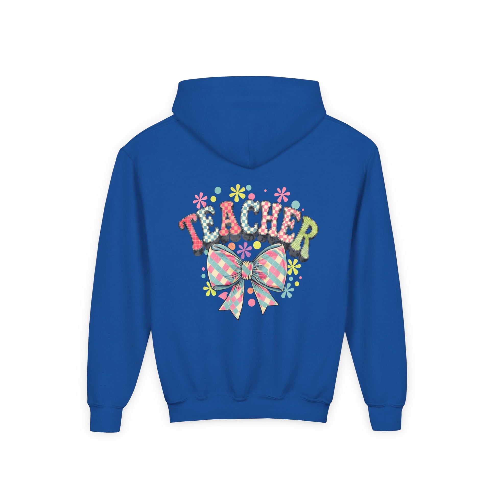 Teacher Hoodie with Colorful Floral Bow Design, Ideal Gift for Educators, School Spirit Wear, Teacher Appreciation, Back to School