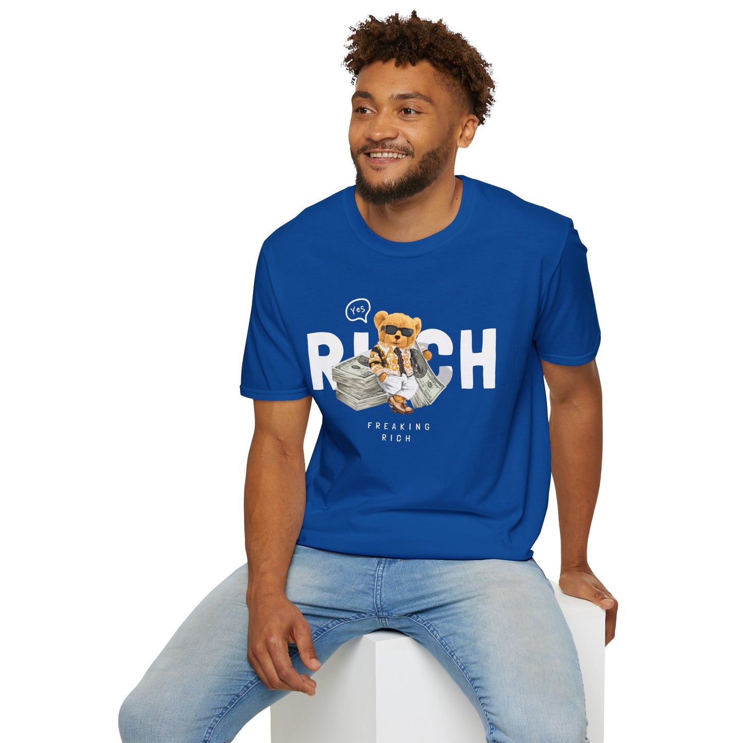 Freaking Rich T-Shirt, Unisex Softstyle Tee for Money Lovers, Fun Graphic Shirt for Birthdays, Gifts, Everyday Wear, Casual Attire