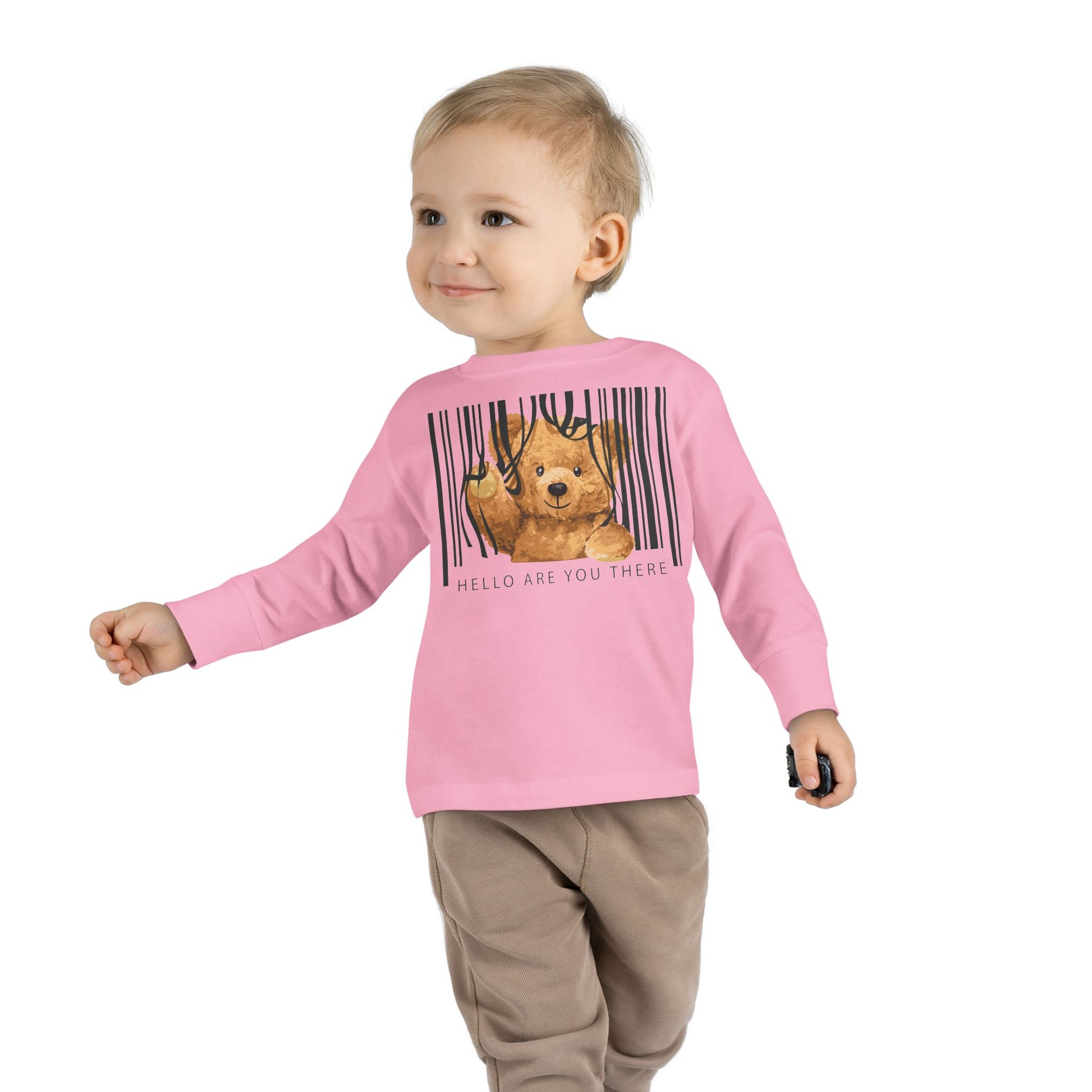 Adorable Toddler Long Sleeve Tee with Barcoded Puppy Design, Cute Kids' Casual Wear, Baby Shower Gift, Birthday Gift, Everyday Use