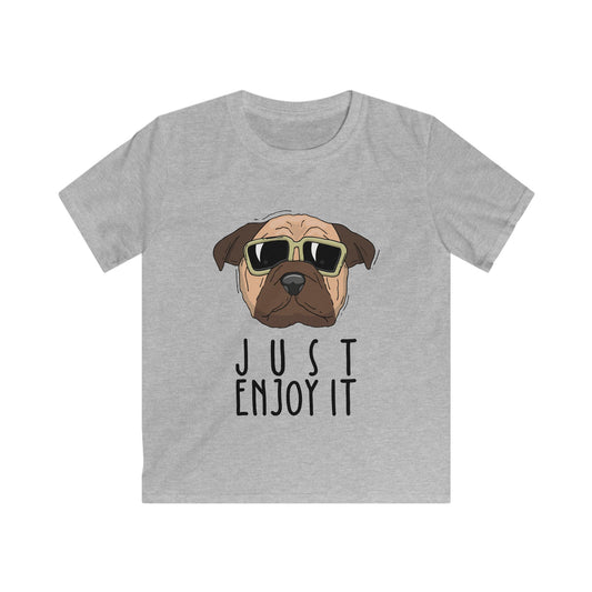 Cool Dog Graphic Tee for Kids - Just Enjoy It, Fun Gift, Animal Lovers, Summer Wear, Casual Style Sport Grey