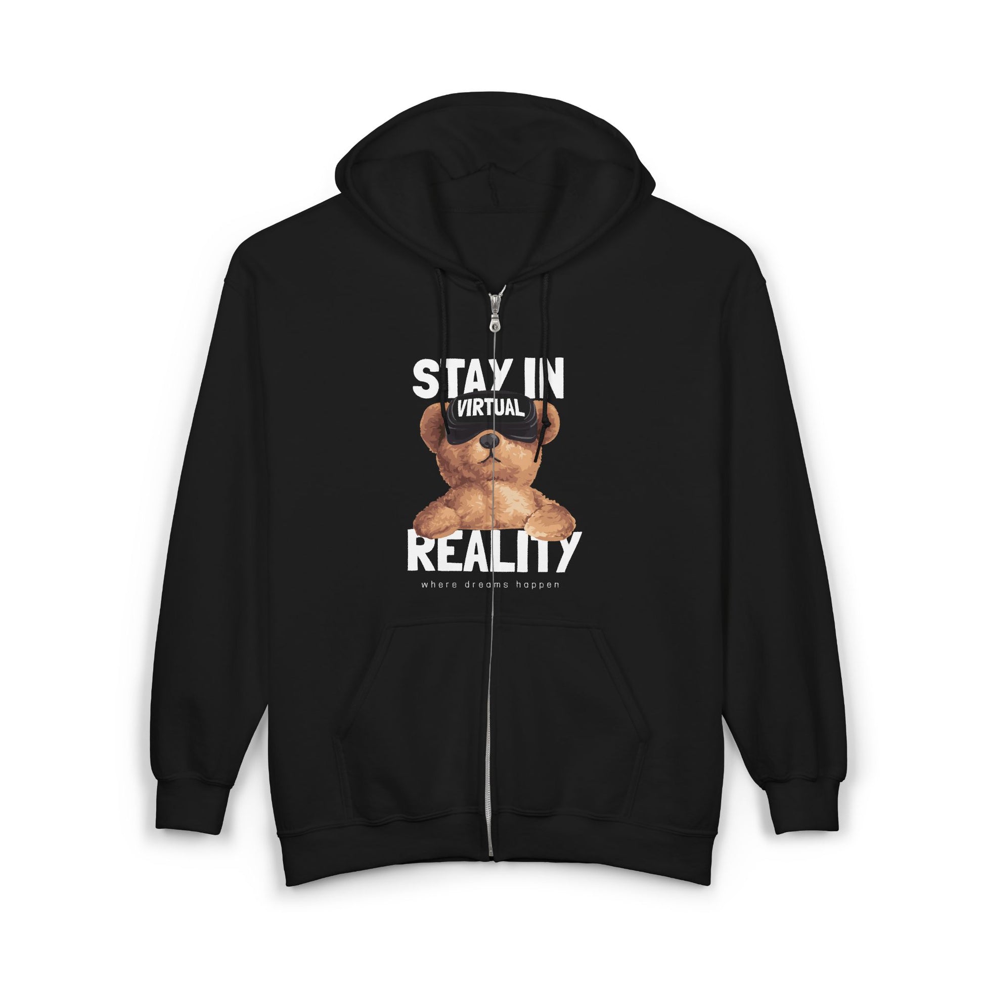 Stay in Virtual Reality Hoodie, Unisex Full Zip Sweatshirt, Perfect for Gamers, Gift for Tech Lovers, Cozy Layer for All Seasons