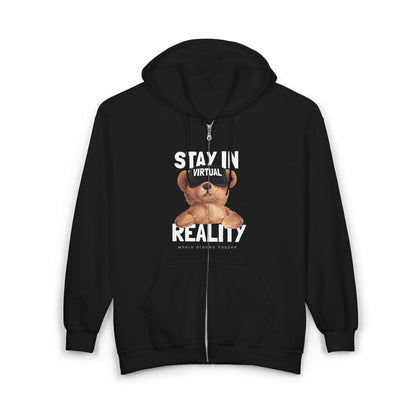 Stay in Virtual Reality Hoodie, Unisex Full Zip Sweatshirt, Perfect for Gamers, Gift for Tech Lovers, Cozy Layer for All Seasons