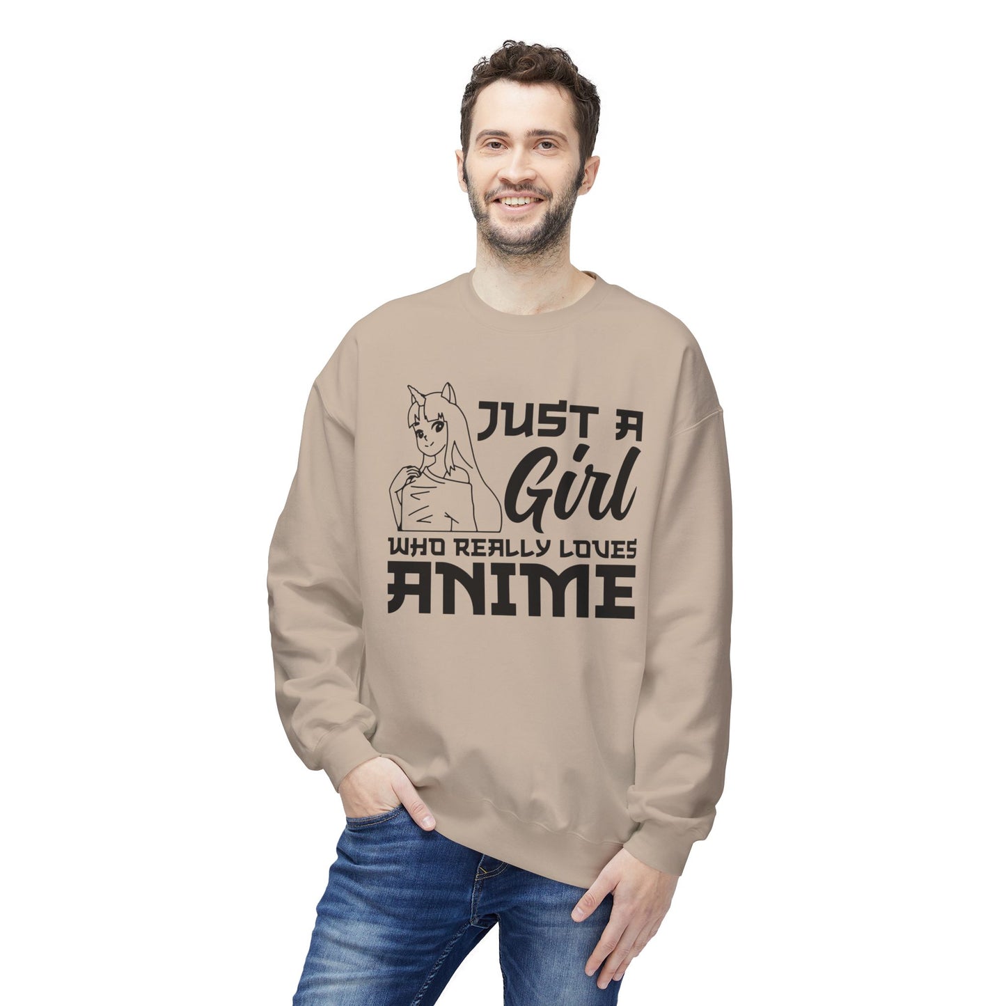 Anime Lover Crewneck Sweatshirt - Just a Girl Who Really Loves Anime, Unisex Casual Apparel, Anime Gift, Cozy Fashion, Fleece Sweater