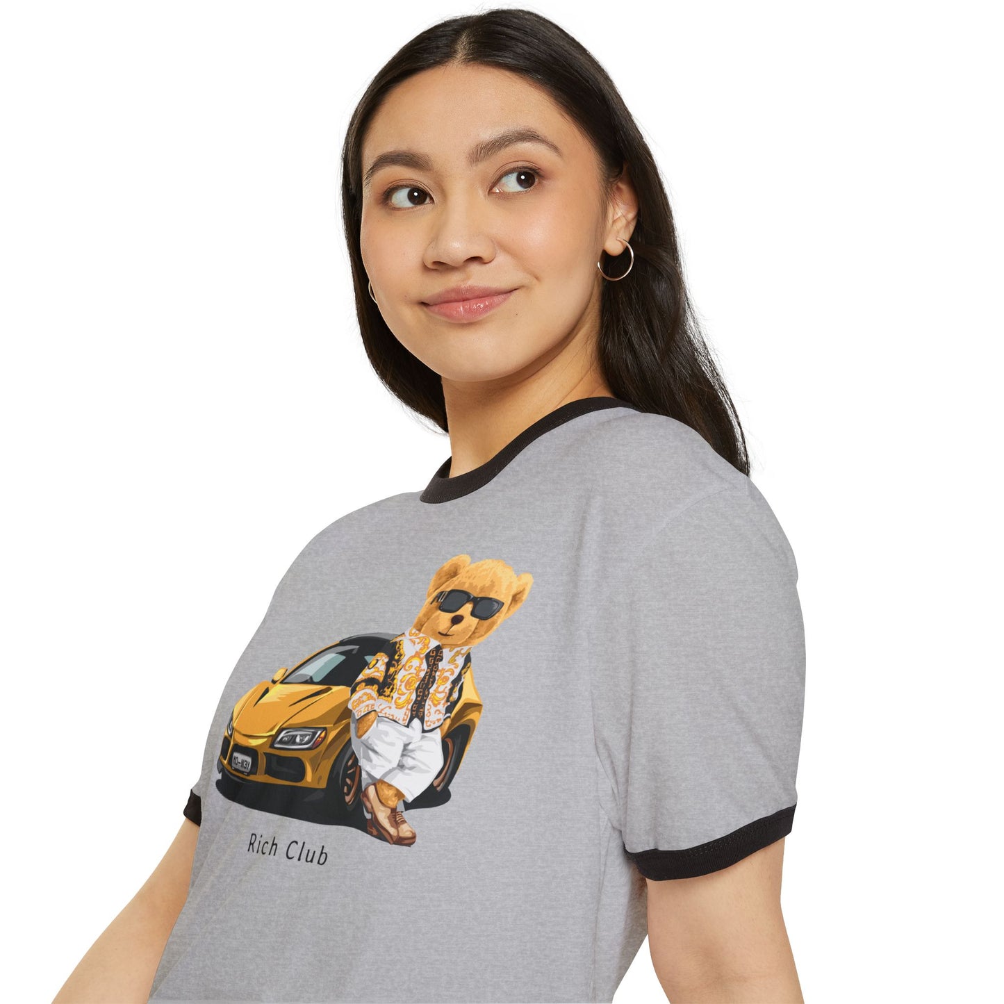 Rich Club Bear Unisex Cotton Ringer T-Shirt, Casual Wear, Streetwear, Gift for Car Lovers, Fun Graphic Tee