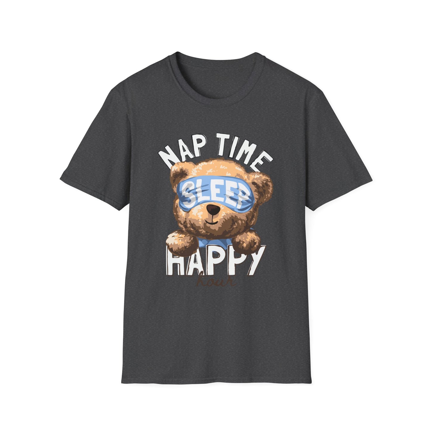 Nap Time Happy Bear Unisex T-Shirt, Sleep Shirt, Cute Graphic Tee, Cozy Relaxed Wear, Gift for Nappers, Funny Pajama T-Shirt Dark Heather