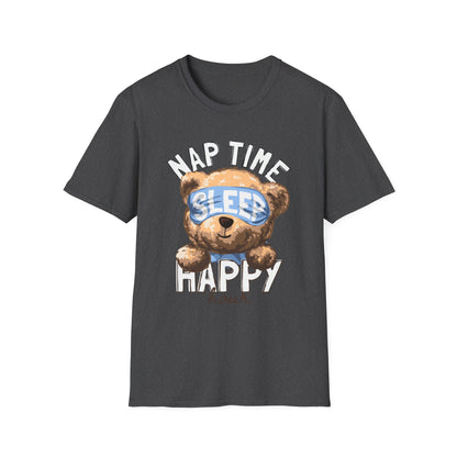 Nap Time Happy Bear Unisex T-Shirt, Sleep Shirt, Cute Graphic Tee, Cozy Relaxed Wear, Gift for Nappers, Funny Pajama T-Shirt Dark Heather