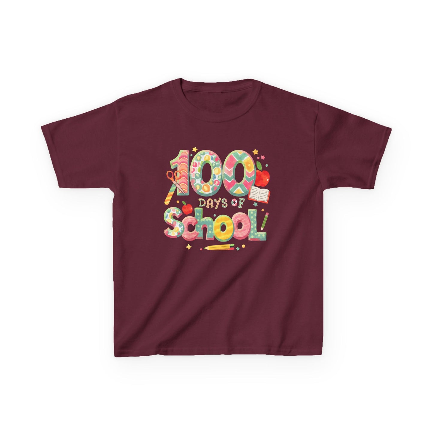 Kids School Celebration Tee - 100 Days of School, Class Shirt, Back to School Outfit, Fun Teacher Gift, Kids Education Apparel Maroon