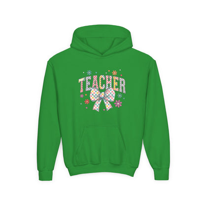 Teacher Appreciation Youth Hooded Sweatshirt - Cute Bow Design, Perfect Gift for Educators, Back to School, Christmas, Birthday Irish Green