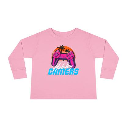 Holiday Gamers Toddler Long Sleeve Tee, Kids Gaming Shirt, Playful Toddler Apparel, Gift for Gamers, Fun Children's Top Pink